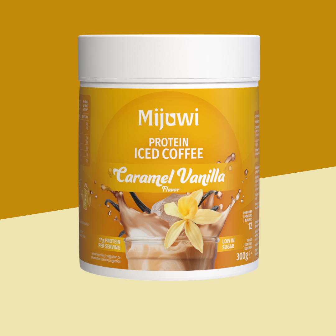 mijuwi - protein iced coffee Caramel Vanilla - packaging design